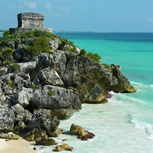 Tulum beach and ancient Mayan site of Tulum, Tulum, Quintana Roo, Mexico, North America
