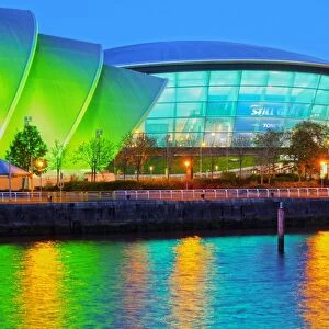 Twilight view of The Clyde Auditorium and the Hydro, Glasgow, Scotland, United Kingdom