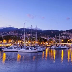 Twilight view of the Marina do Funchal, Funchal, Madeira, Portugal, Atlantic, Europe