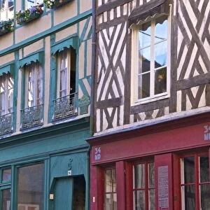 Typical half timbered Norman houses, Honfleur, Calvados, Normandy, France, Europe