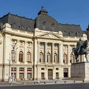 University Library and King Carol I, Calea Victoriei, Bucharest, Romania, Europe