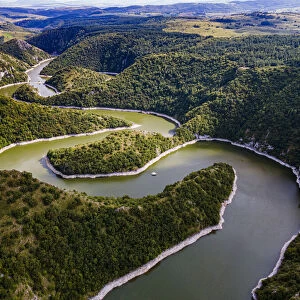 Uvac River meandering through the mountains, Uvac Special Nature Reserve, Serbia, Europe
