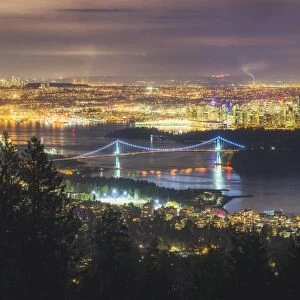 Vancouver city skyline panoramic view at night, Vancouver, British Columbia, Canada