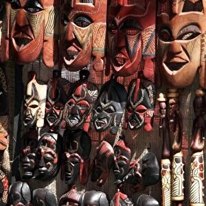 Various African masks on sale at Aswan Souq, Aswan, Egypt, North Africa, Africa