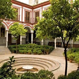 Venerables Hospital, inner courtyard with fountain, old town, Sevilla, Andalucia