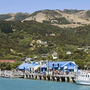 View from Akaroa Harbour to the Main Wharf, Akaroa, Banks Peninsula, Canterbury, South Island