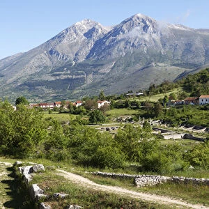 View of Alba Fucens with Mount Velino in the background, Abruzzo, Italy, Europe