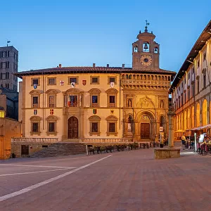 View of architecture in Piazza Grande at dusk, Arezzo, Province of Arezzo, Tuscany, Italy, Europe