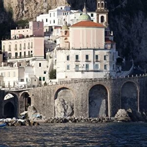 View of Atrani from the sea, Costiera Amalfitana, UNESCO World Heritage Site, Campania, Italy, Mediterranean, Europe