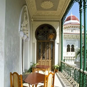 View along balcony at the Palacio de Valle, Cienfuegos, Cuba, West Indies
