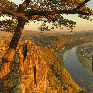 View from Bastei Rock Formation to Elbe River, Elbsandstein Mountains, Saxony Switzerland