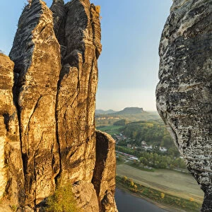 View from Bastei Rock Formation to Lilienstein Mountain, Elbsandstein Mountains