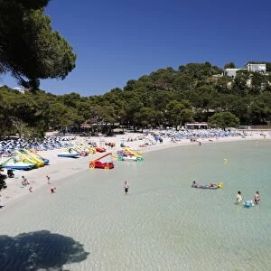 View over beach, Cala Galdana, Menorca, Balearic Islands, Spain, Mediterranean, Europe