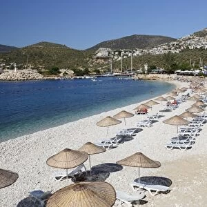 View over beach, Kalkan, Lycia, Antalya Province, Mediterranean Coast, Southwest Turkey