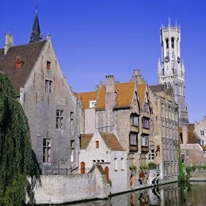 View towards the belfry of Belfort Hallen, Bruges, UNESCO World Heritage Site