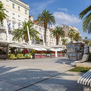 View of buildings and cafes on the Promenade, Split, Dalmatian Coast, Croatia, Europe