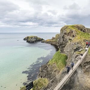 View of the Carrick a Rede Rope Bridge, Ballintoy, Ballycastle, County Antrim, Ulster