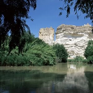 View to castle on top of chalk cliffs above the Jucar River