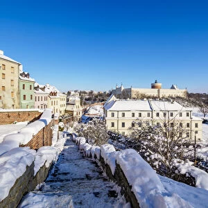 View towards the Castle, winter, Lublin, Lublin Voivodeship, Poland, Europe