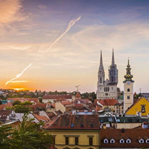 View of the Cathedral of the Assumption Blessed Virgin Mary at dawn, Zagreb, Croatia