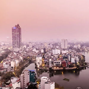 View of the central Hanoi skyline and West Lake, Hanoi, Vietnam, Indochina, Southeast Asia