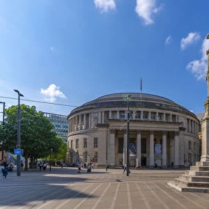 View of Central Library and monument in St. Peters Square, Manchester, Lancashire