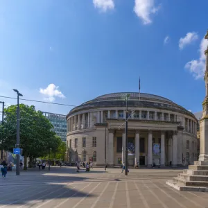 View of Central Library and monument in St. Peters Square, Manchester, Lancashire