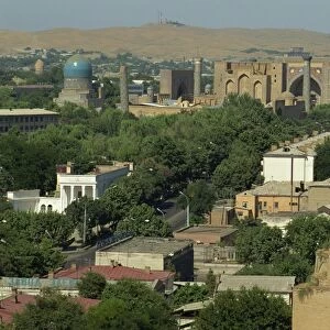 View over city from Hotel Samarkand, Samarkand, Uzbekistan, Central Asia, Asia