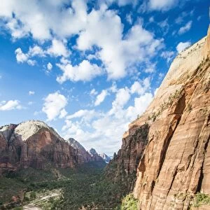 View over the cliffs of the Zion National Park and the Angels Landing path, Zion National Park, Utah, United States of America, North America