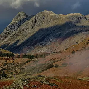 View towards the dramatic Langdale Pikes from Little Langdale Valley, Lake District National Park, UNESCO World Heritage Site, Cumbria, England, United Kingdom, Europe