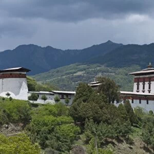 View of the Dzong in Bumthang, Bhutan, Asia