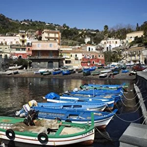 View over fishing harbour, Santa Maria La Scala, Sicily, Italy, Mediterranean, Europe
