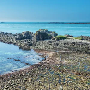 View over Fort Clonque, Alderney, Channel Islands, United Kingdom, Europe