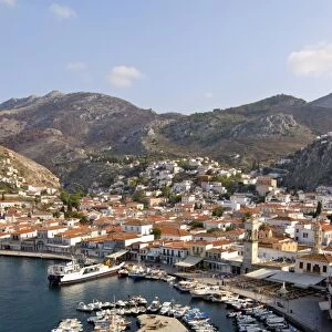 View over the harbour of Hydra on the island of Hydra, Greek Islands, Greece, Europe