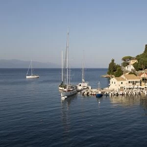 View over harbour, Loggos, Paxos, Ionian Islands, Greek Islands, Greece, Europe