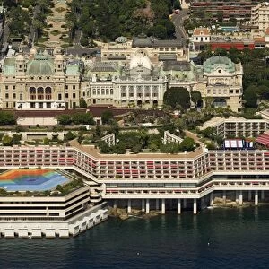 View from helicopter of the Casino, Monte Carlo, Monaco, Cote d Azur, Europe