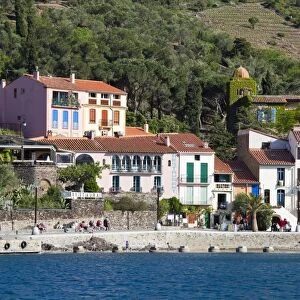 A view of houses and the beach at Collioure, Cote Vermeille, Languedoc-Roussillon, France, Europe