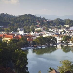 View over Kandy Lake and city centre, Kandy, Sri Lanka, Asia