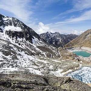 View of Lago Rotondo during thaw and Lake Baitone, Val Malga, Adamello Regional Park