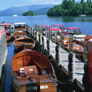 View of lake from boat stages, Bowness on Windermere, Cumbria, England