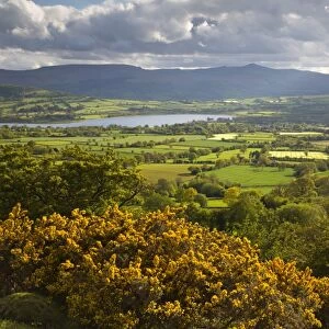 View over Llangorse Lake to Pen Y Fan from Mynydd Troed, Llangorse, Brecon Beacons National Park