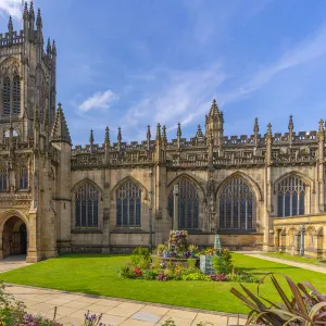 View of Manchester Cathedral from Cathedral Yard, Manchester, Lancashire, England