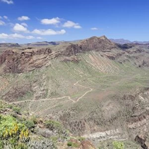 View from Mirador de Fataga to the valley Barranco de Fataga, Gran Canaria, Canary Islands, Spain, Europe