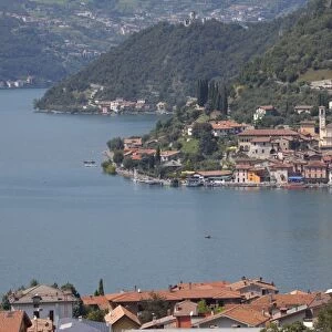 View of Monte Isola from near Sulzano, Lake Iseo, Lombardy, Italian Lakes, Italy, Europe