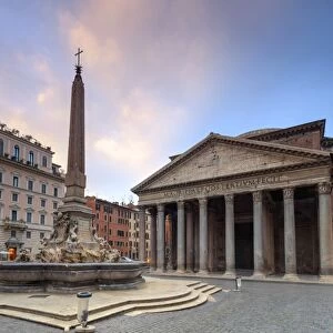 View of old Pantheon, a circular building with a portico of granite Corinthian columns