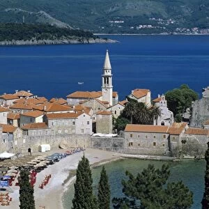 View over Old Town and bay, Budva, The Budva Riviera, Montenegro, Europe