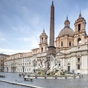 View of Piazza Navona with Fountain of the Four Rivers and the Egyptian obelisk in the middle