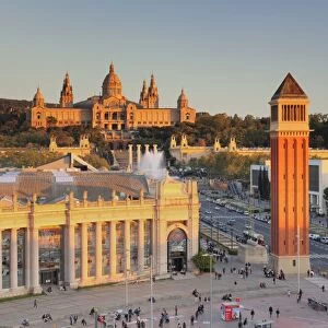 View over Placa d Espanya (Placa de Espana) to Palau Nacional (Museu Nacional d Art de Catalunya)