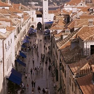 View of Placa from walls of Old City, Dubrovnik, Dalmatia, Croatia, Europe