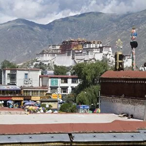 View of Potala Palace, the Dalai Lamas former palace, from Jokhang Temple